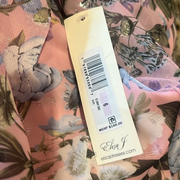 NWT Eliza J Blush Pink Floral Print Chiffon Cascade Long Sleeve Dress,size 6 - Picture 4 of 12